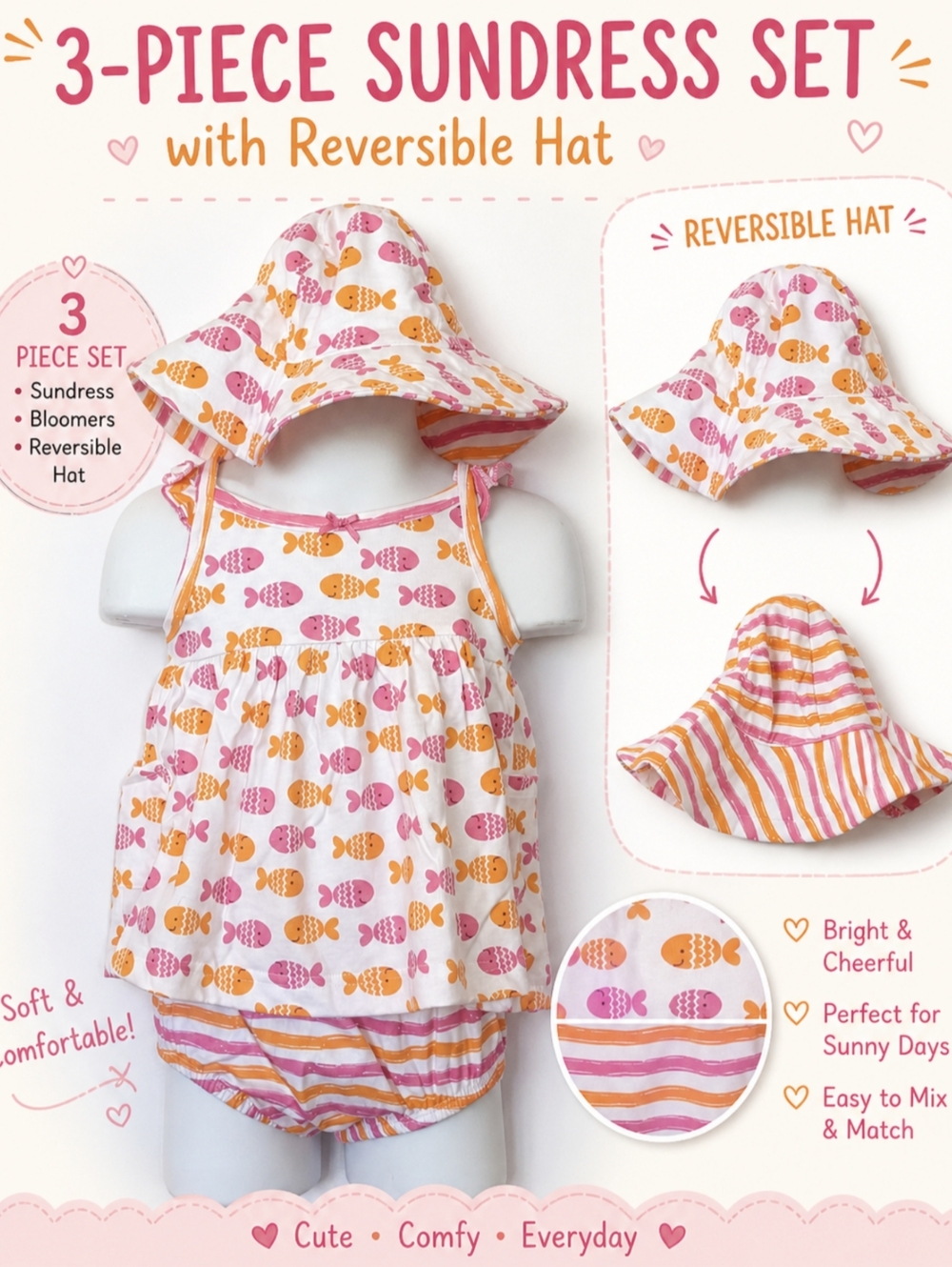 Super cute Gerber 3-piece baby girl sundress set perfect for spring & summer